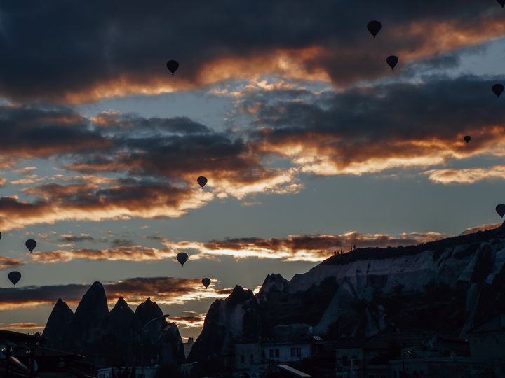 Balloons over Cappadocia at sunrise