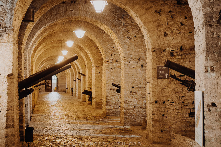 Stone arches inside Gjirokaster Castle.