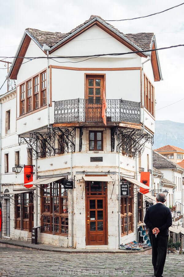 A beautiful Ottoman corner house inside the Gjirokaster Bazaar.