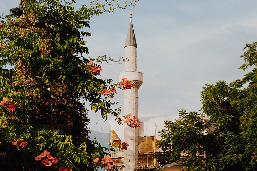 Minaret of the Bazaar Mosque in Gjirokaster, Albania.