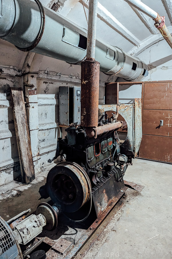 An engine inside the Cold War Tunnel, an underground communist bunker in Gjirokaster, Albania.