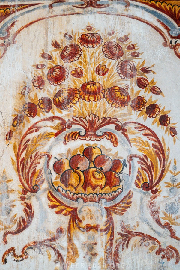 Details of an Ottoman-era wall painting inside a house museum in Albania.