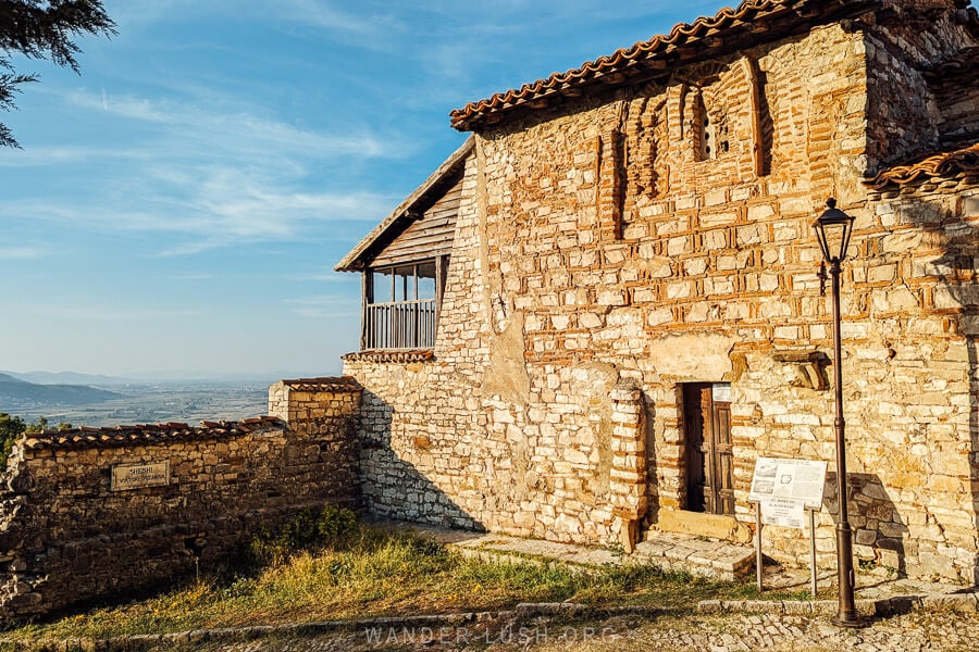 St Mary of Blachernae church, a small brick church overlooking the castle walls in Berat, Albania.