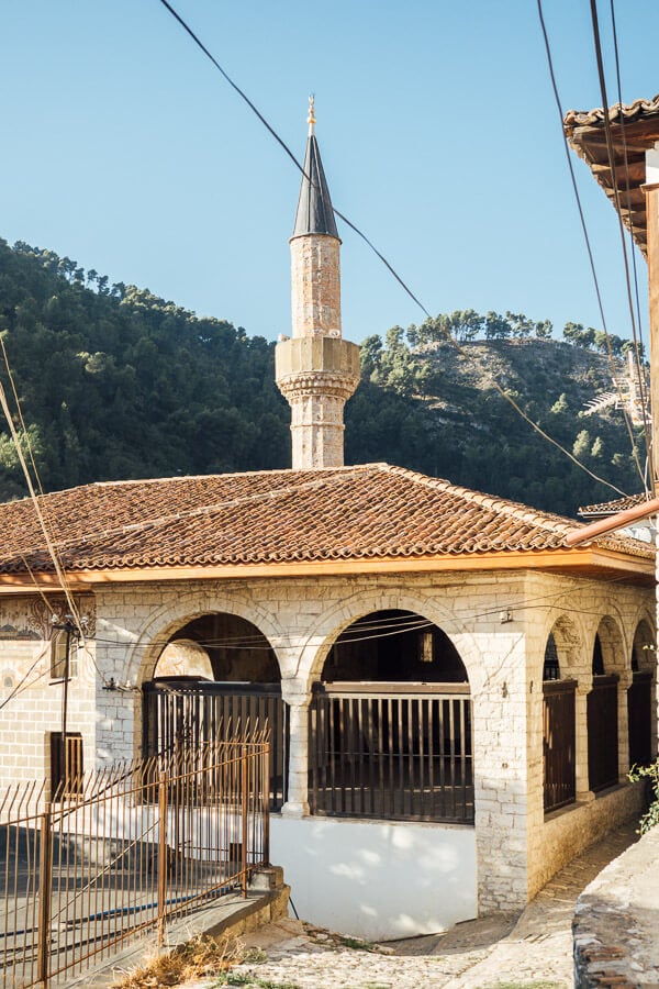 Minaret of the Bachelor's Mosque in Berat, Albania.