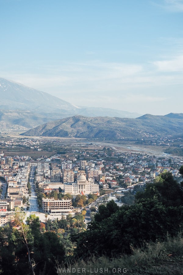 View of Berat, Albania from a restaurant inside the castle.