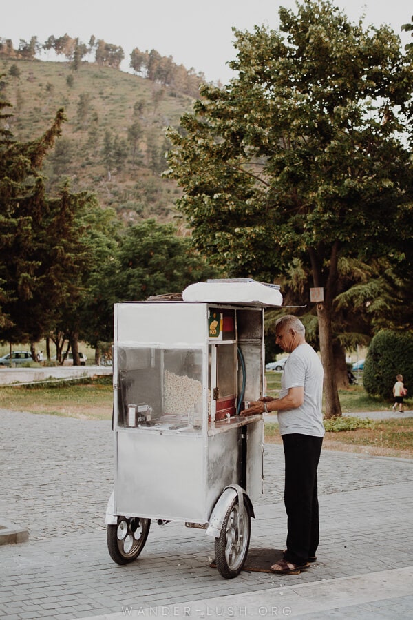 A popcorn vendor.