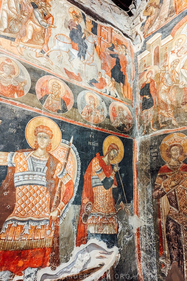 Byzantine frescoes inside a church in Kastoria, Greece.