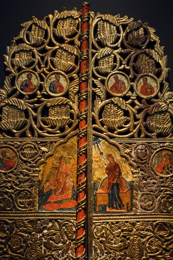 A gold covered icon at the Byzantine Museum of Kastoria.