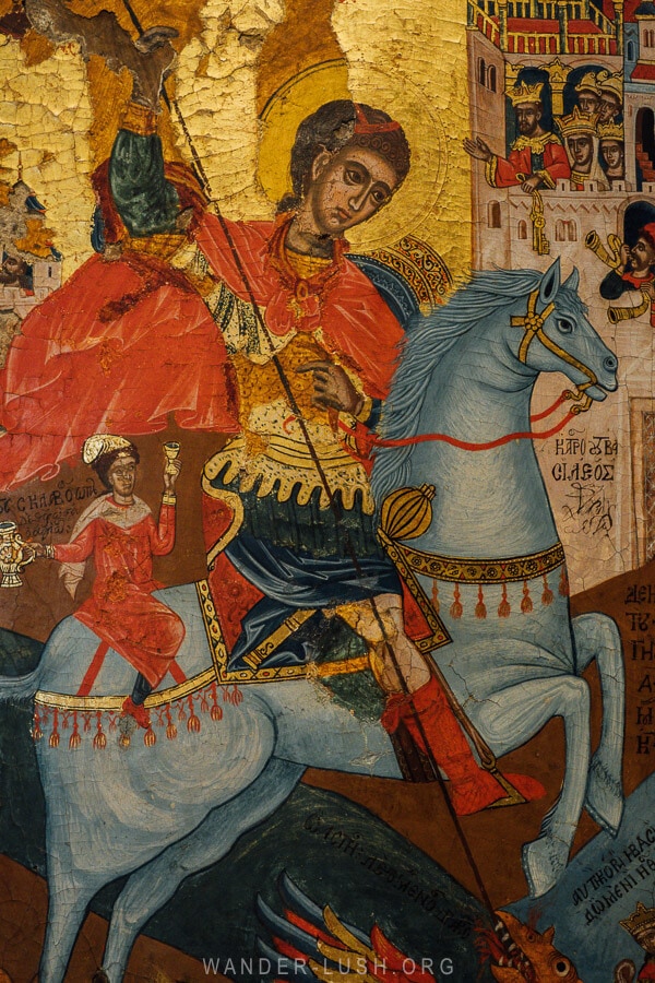 A vivid St George icon at the Byzantine Museum of Kastoria.