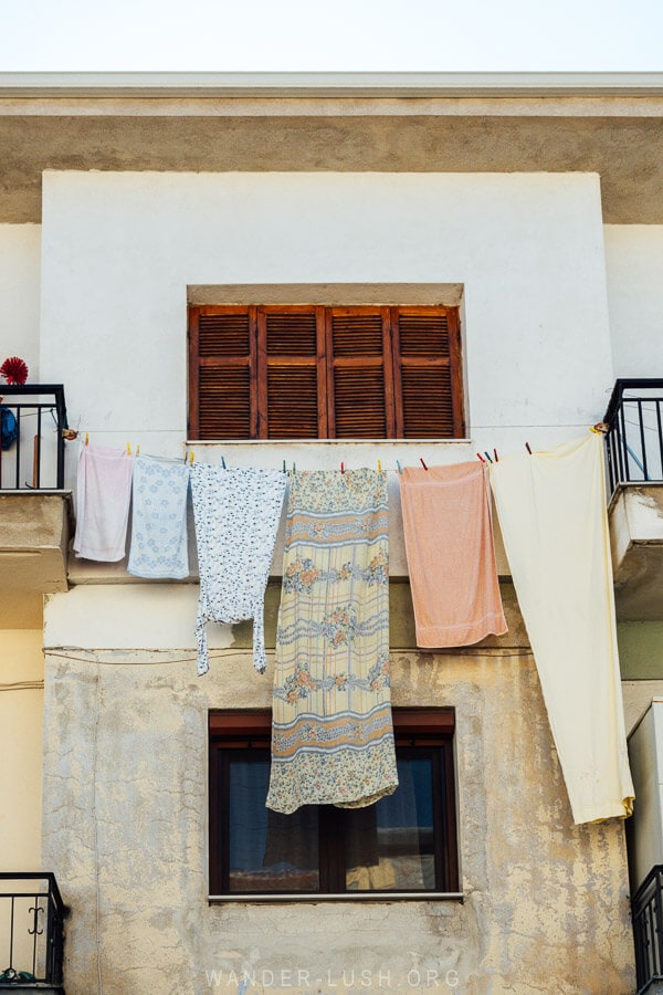 Washing hanging from a line in the residential area of Kastoria.