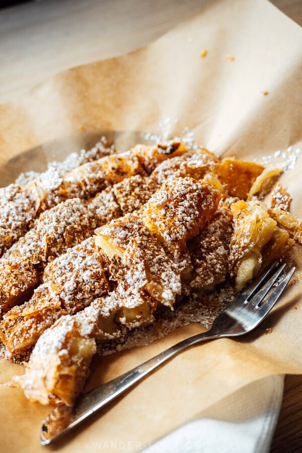 A plate of bougatsa Greek pastry at a shop in Kastoria.