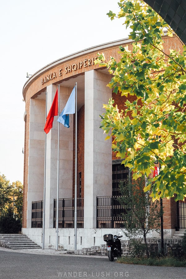 The Italian designed Bank of Albania building on Skanderbeg Square in Tirana.