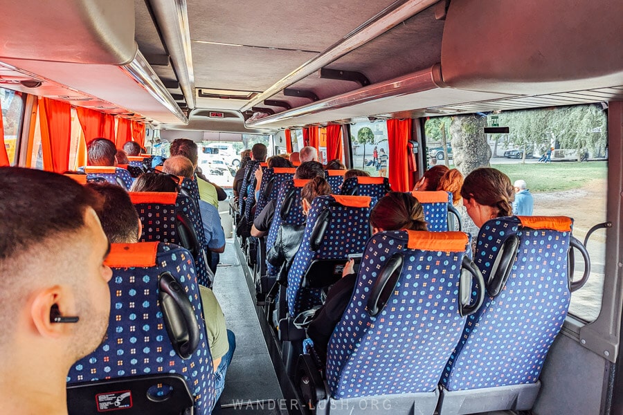 Passengers on the Tirana Airport Bus travelling to Tirana city from the airport.