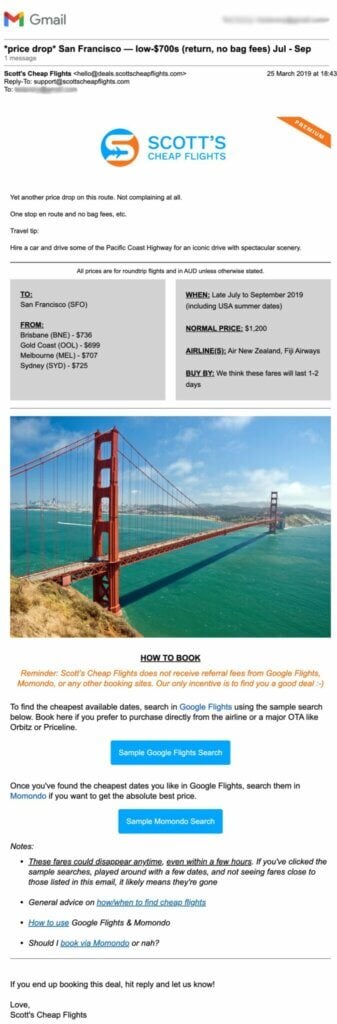 San Francisco Flight Deal E-mail