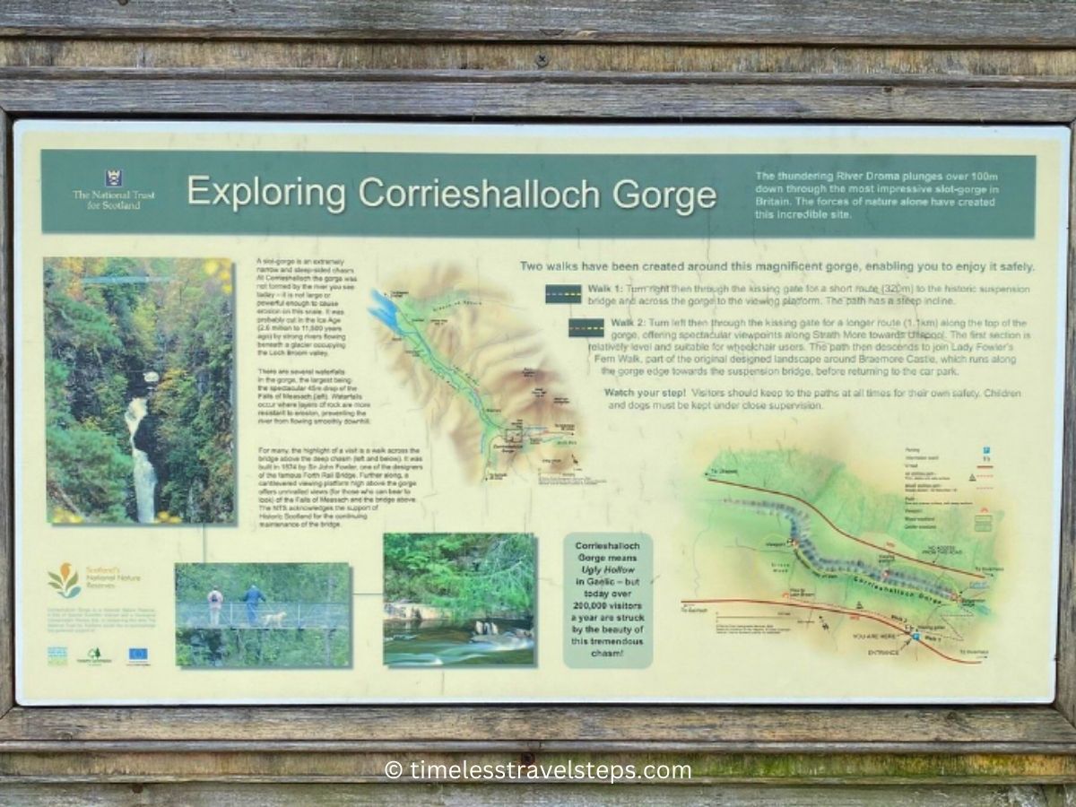 corrieshalloch gorge and measach falls information board © timelesstravelsteps.com 