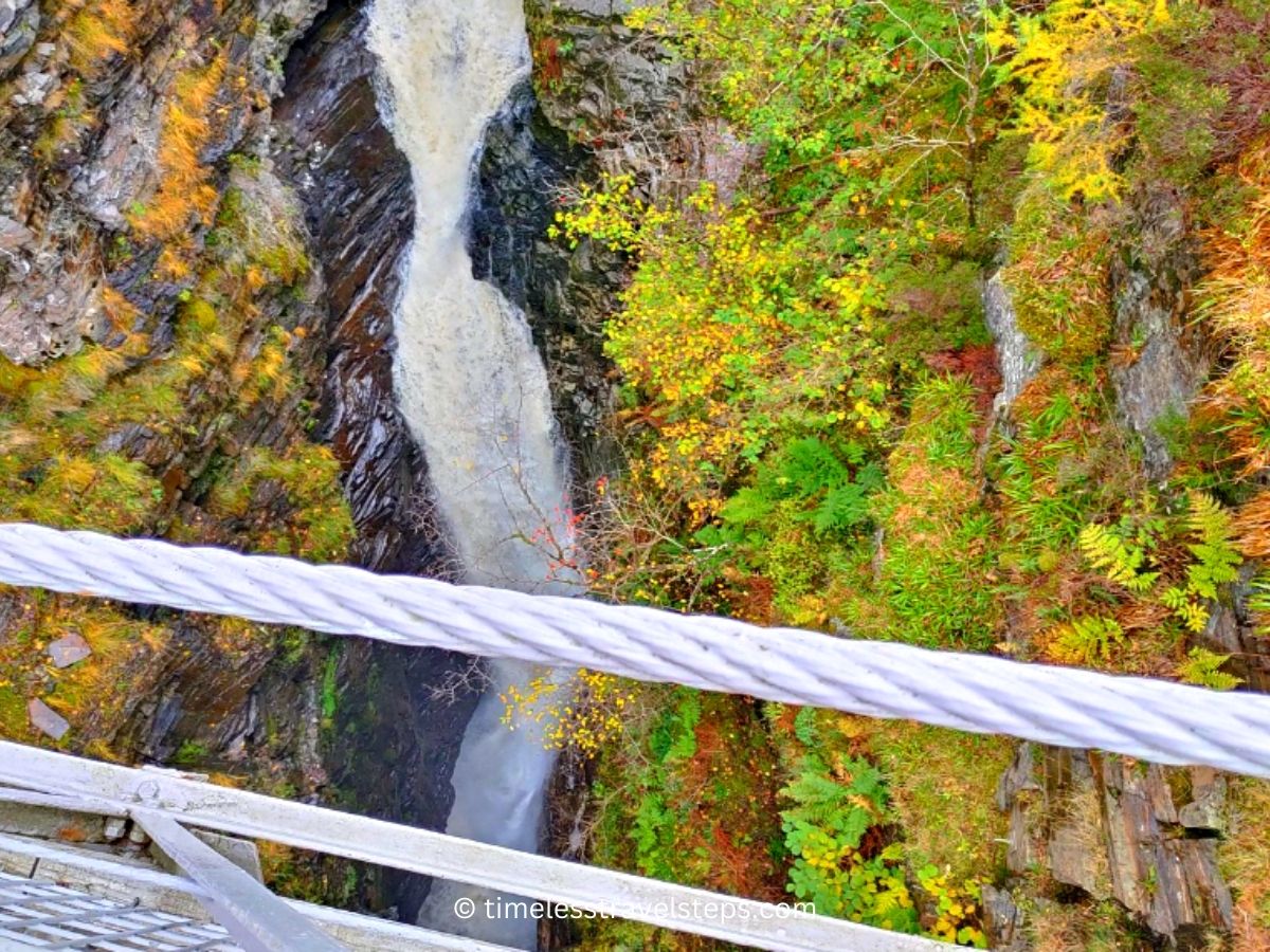 view of Measach Falls from the suspension bridge