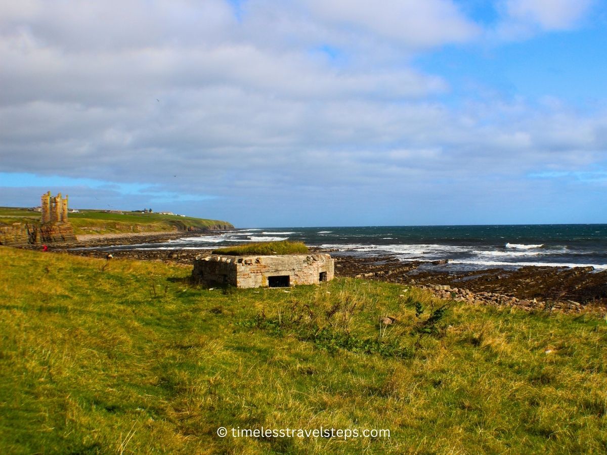 structures, brochs, remnants from time gone by visible during the coastal walk to the ruins of Keiss Castle