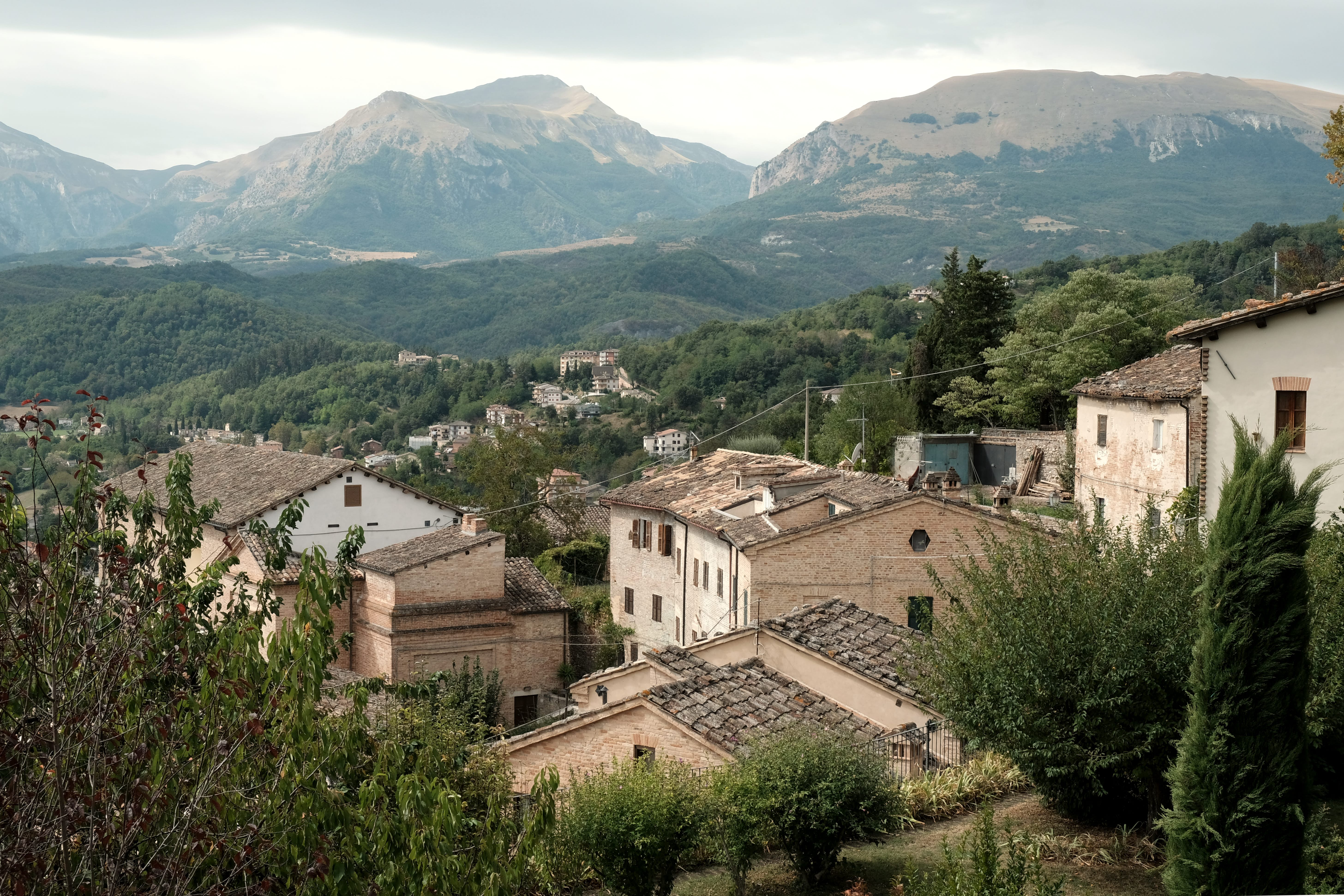 View of old houses in Amandola, Le Marche, Italy