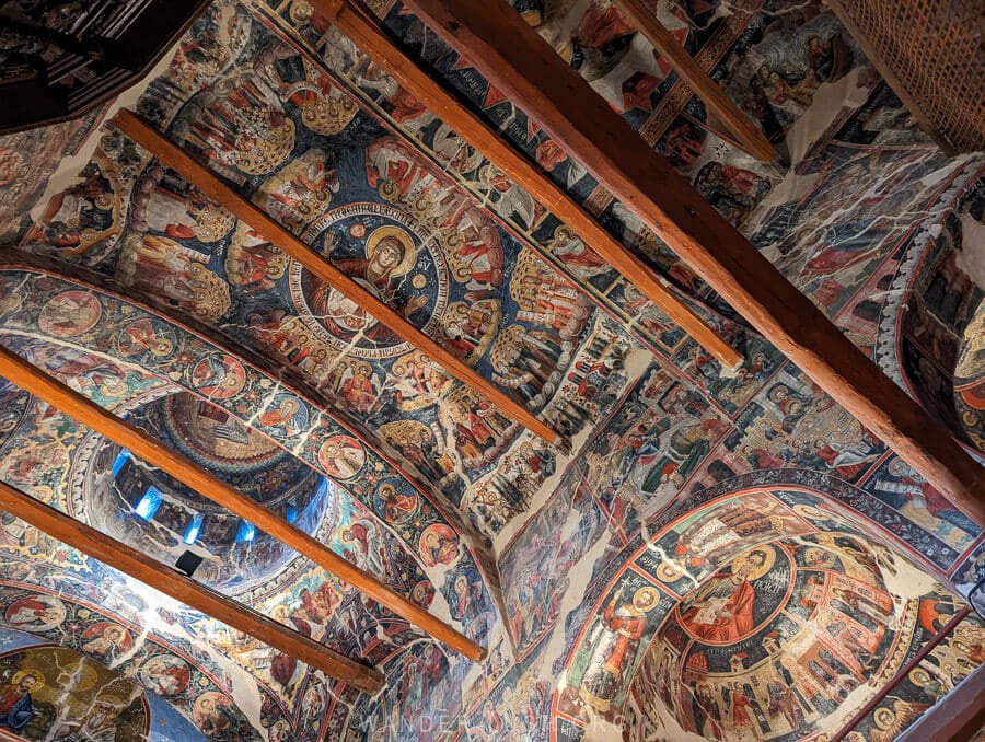 The Orthodox Church of Leus, a beautiful church near Permet with a fully frescoed ceiling.