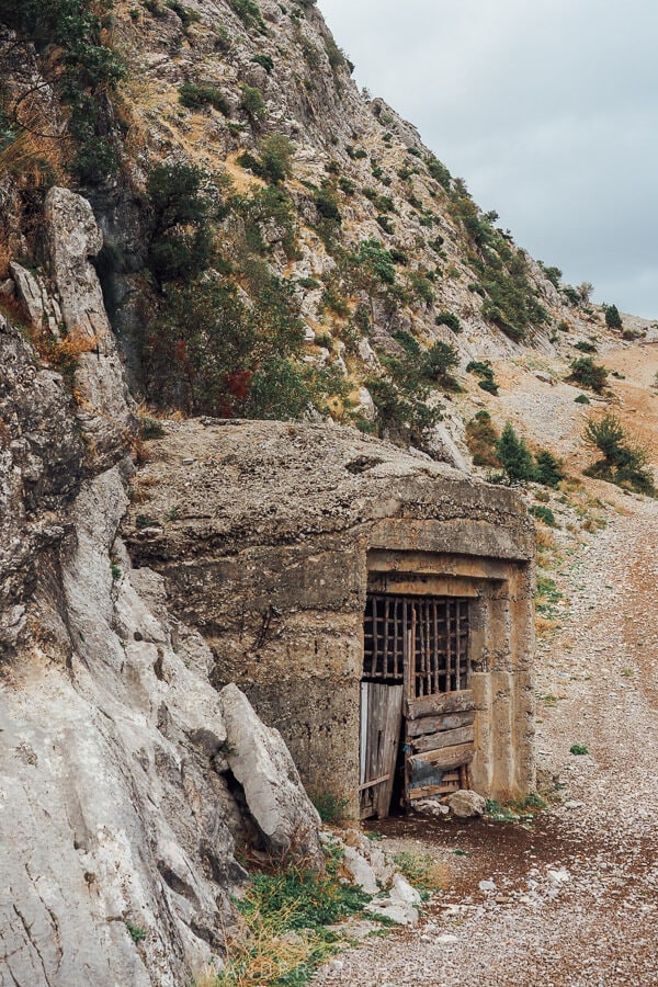 The entrance to a concrete bunker in Albania.