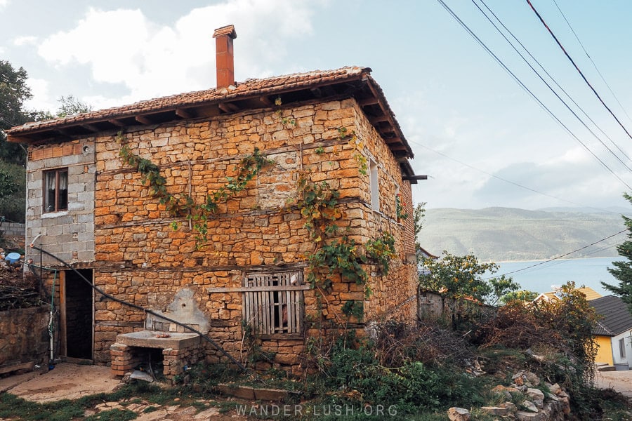 An old stone house on the shore of Lake Ohrid in the Albanian village of Lin.