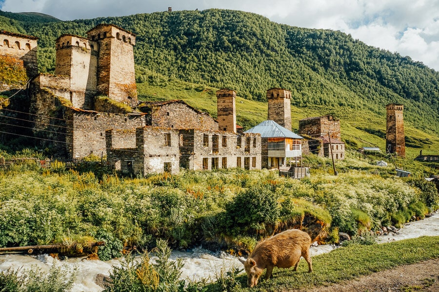 Stone towers in Svaneti, one of the most famous UNESCO World Heritage Sites in the Caucasus.