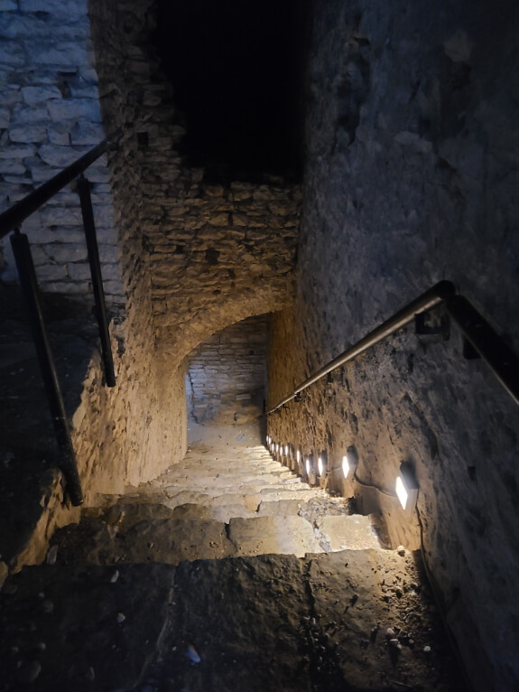 A stone staircase down to the castle ovens