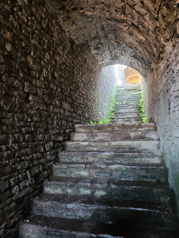 Stairs down to the original prison at Gjirokaster Castle