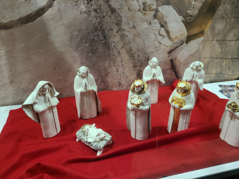 Nativity scene in a window of a stone shop in Dubrovnik.