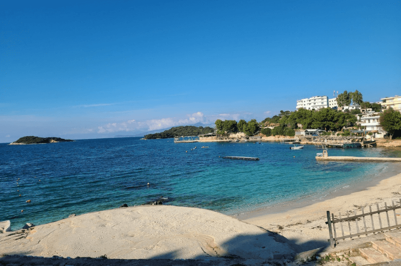 An empty beach in Ksamil Albania on a sunny day