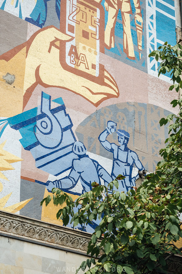 Details of a mosaic inside the Rustavi Metallurgy Plant.