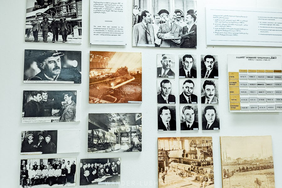 Photos and information about the Rustavi Metallurgy Plant on display at the local museum.