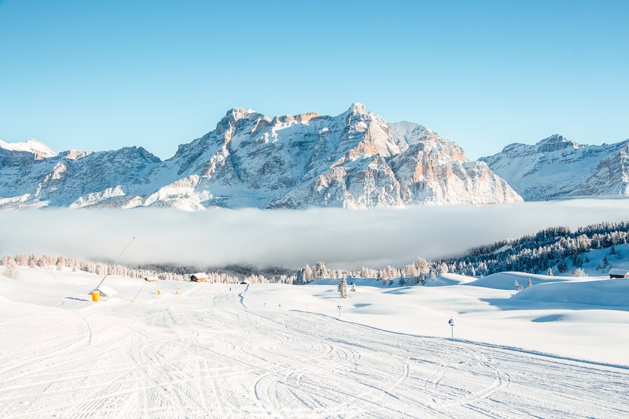 Skiing in the Dolomites, Italy.