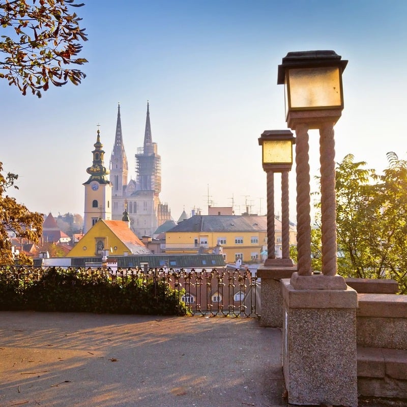 Zagreb Cathedral And Zagreb Lower Town Seen From A Viewpoint On The Upper Town, Capital City Of Croatia In Central Europe