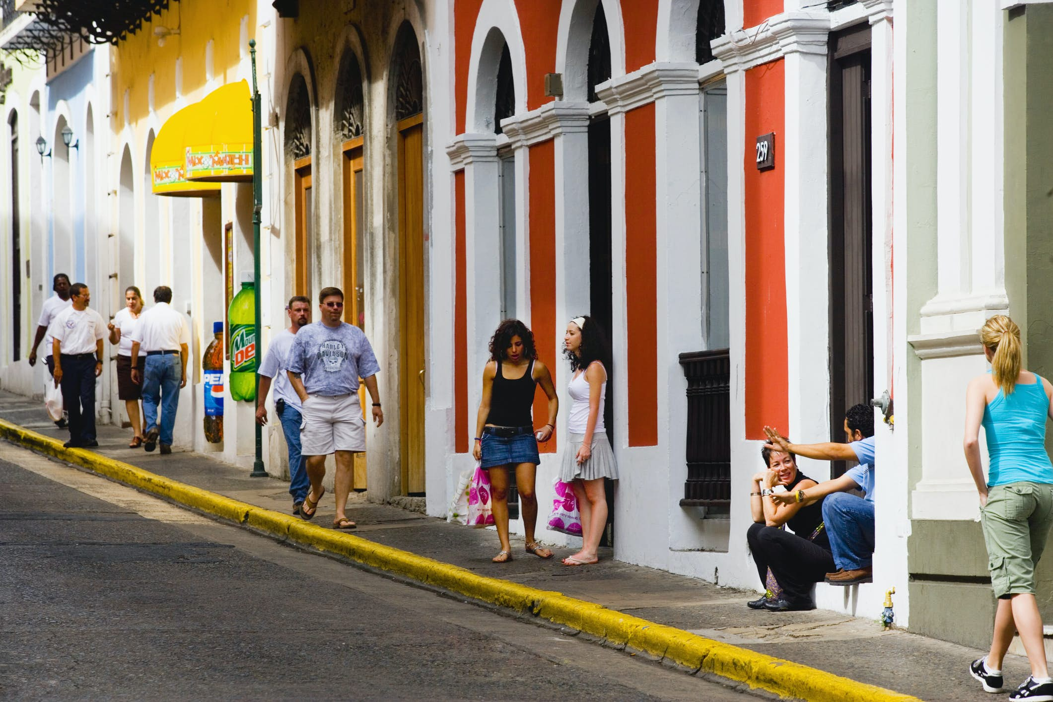 People walking along a street in San Juan, Puerto Rico