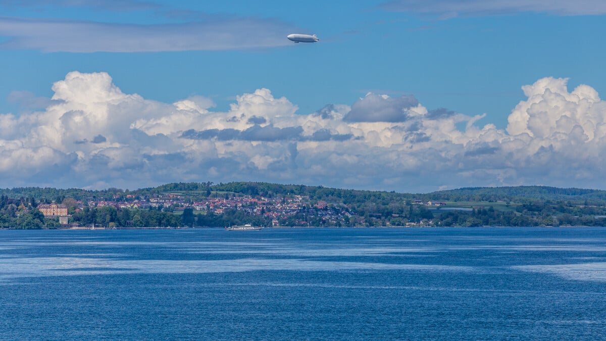 Zeppelin flying over Lake Constance