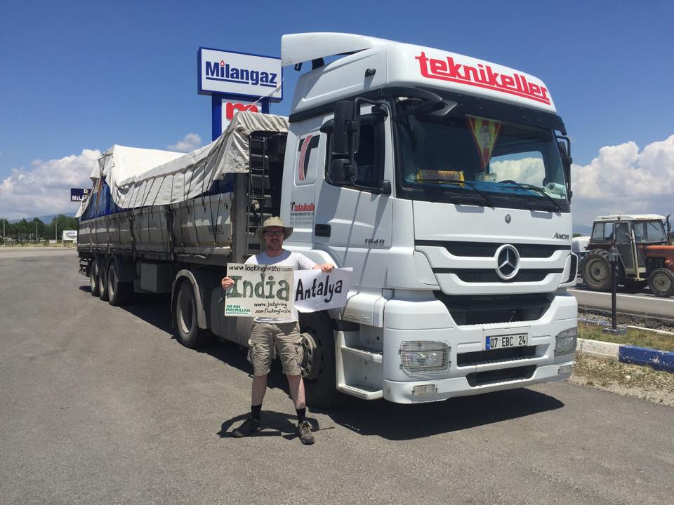 Truck and hitchhiker near Antalya in Turkey