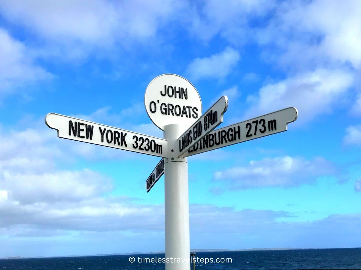 John O'Groats Sign indicating distances to major destinations © timelesstravelsteps.com