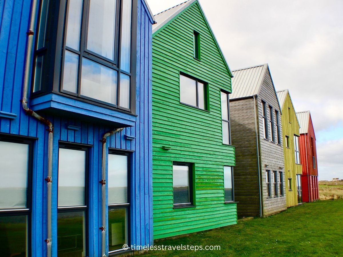 colouful Norse like buildings on the seafront at John O'Groats