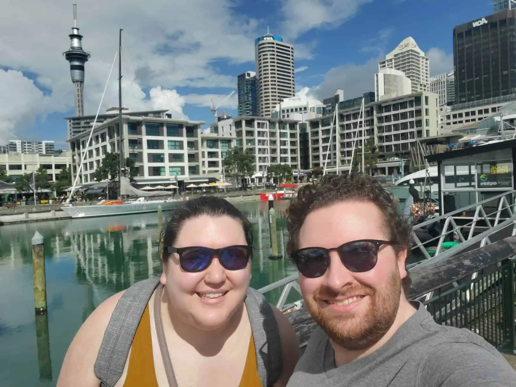 Riana and Colin selfie at Viaduct Harbour in Auckland, New Zealand