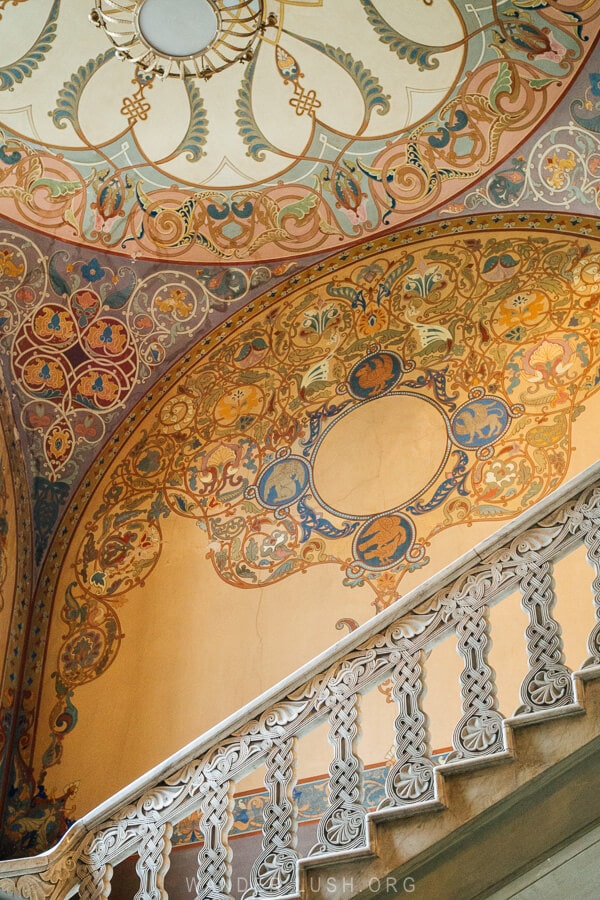 Painted stairway at The Museum of Books in Tbilisi, Georgia.