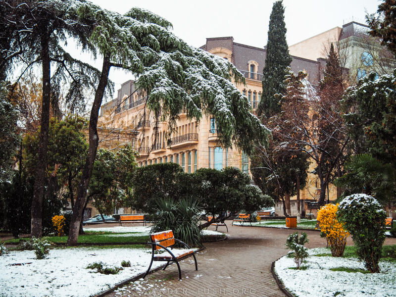 A park dusted with snow in Tbilisi.