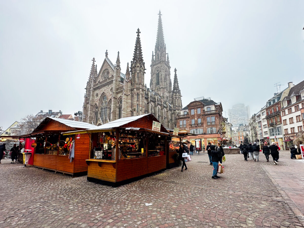 Snow Filled Christmas Market in Mulhouse, France