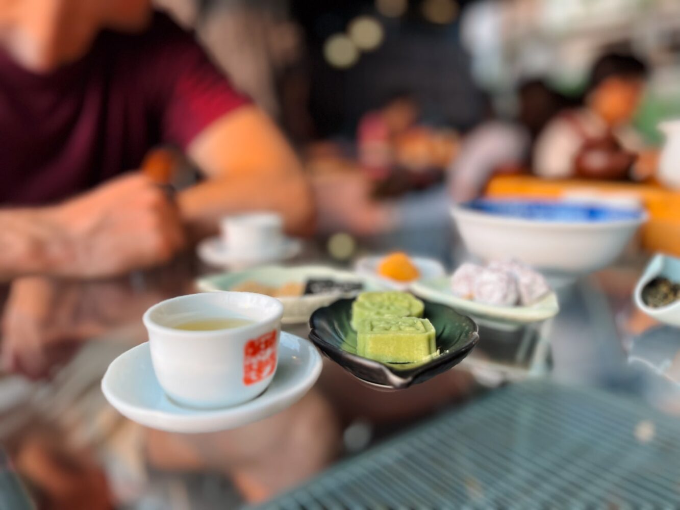 A tea ceremony set with Taiwanese tea and Taiwanese desserts, from the Amei Teahouse.