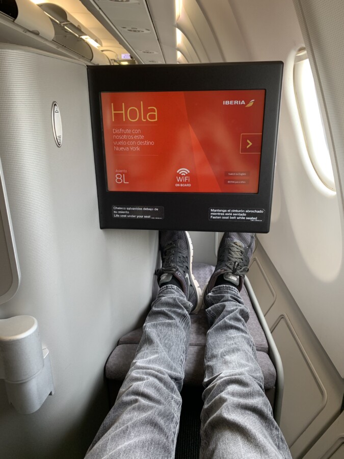 Business class in a lie flat seat on Iberia Airlines, an American Airlines OneWorld partner