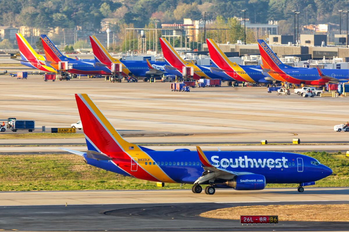 Southwest Airlines Boeing 737-700 airplanes at Atlanta Airport (ATL) in the United States.