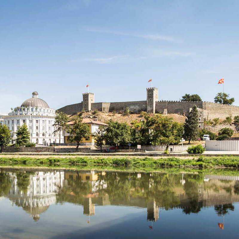 View Of The Kale Fortress In Skopje From Across The River Vardar, North Macedonia, Balkan Peninsula, South Eastern Europe, digital nomad