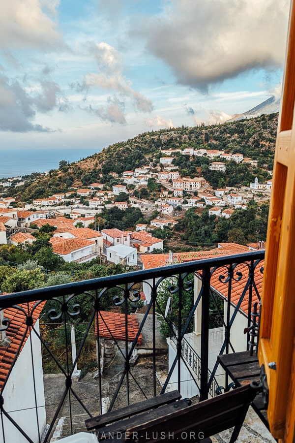 A view of Dhermi village from the balcony of a boutique hotel.