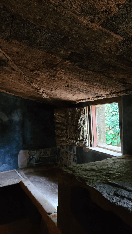 The kitchen with sink, counters, and ovens in the  Convent of the Capuchos