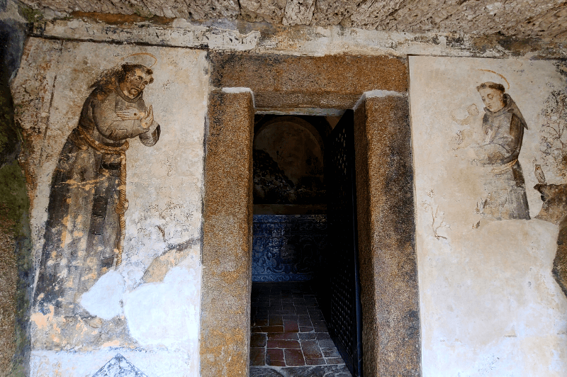 Outside of the hermitage of our Lord in Gethsemane with painting of saints beside the door